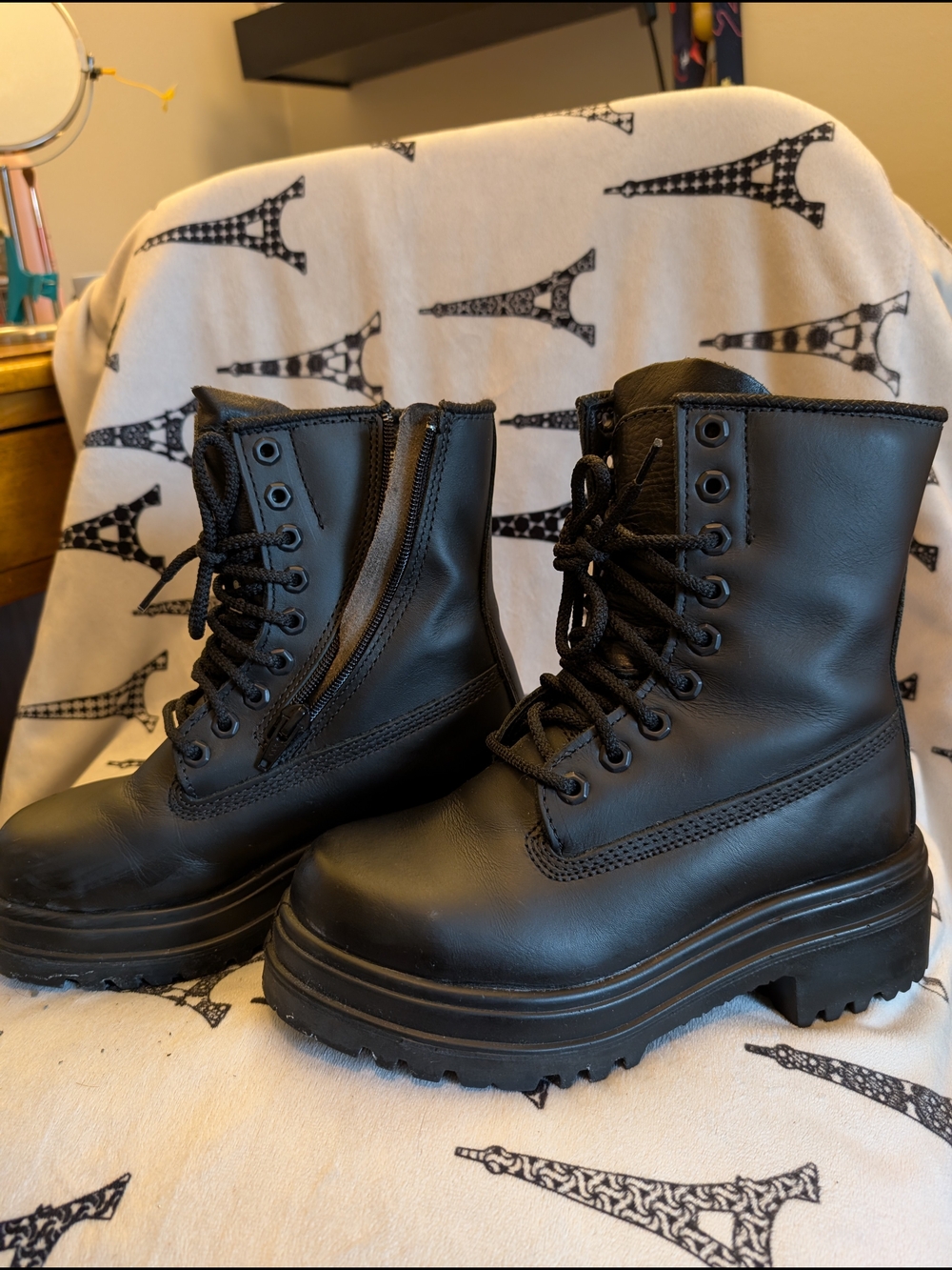 Black Platform Combat Boots - Women - Steel Toe